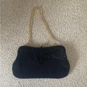Vintage Black Hand Beaded Evening Bag Made in Japan